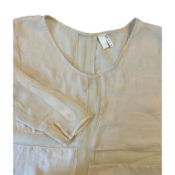 Line & Dot Size Medium Mixed Media‎ Silk Highlow Blouse Nude Tan Laginlook - Picture 6 of 7